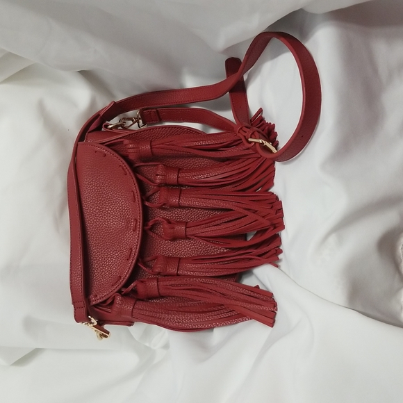 Akaiv Handbags - Akaiv Brick Red Fringe Bag with Gold Hardware